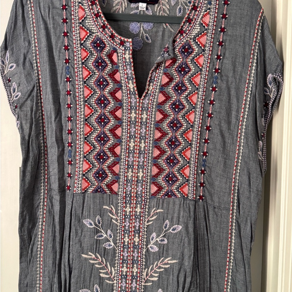 Johnny Was Gray Mini Dress with Colorful Embroidery - Picture 2 of 3